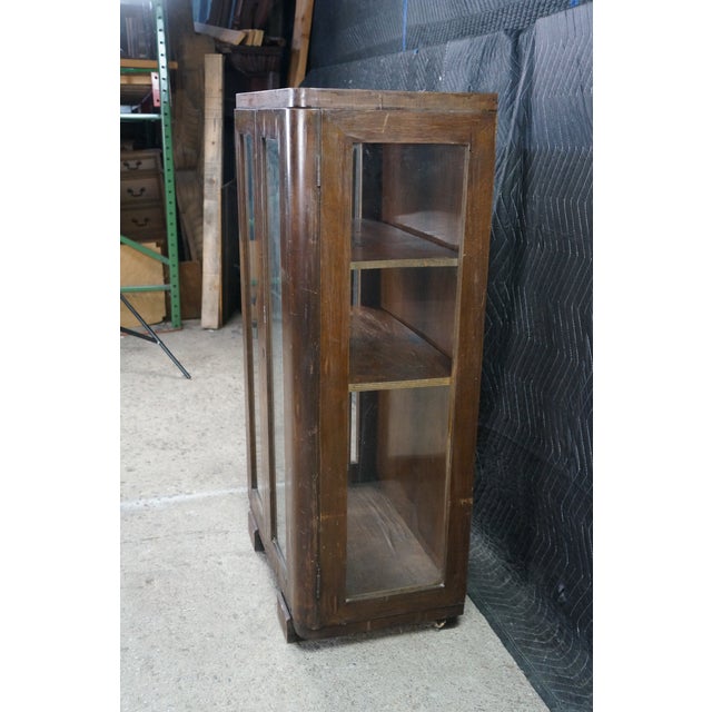 Antique Art Deco Mahogany Curio Cabinet Bookcase Console 42" For Sale - Image 16 of 18