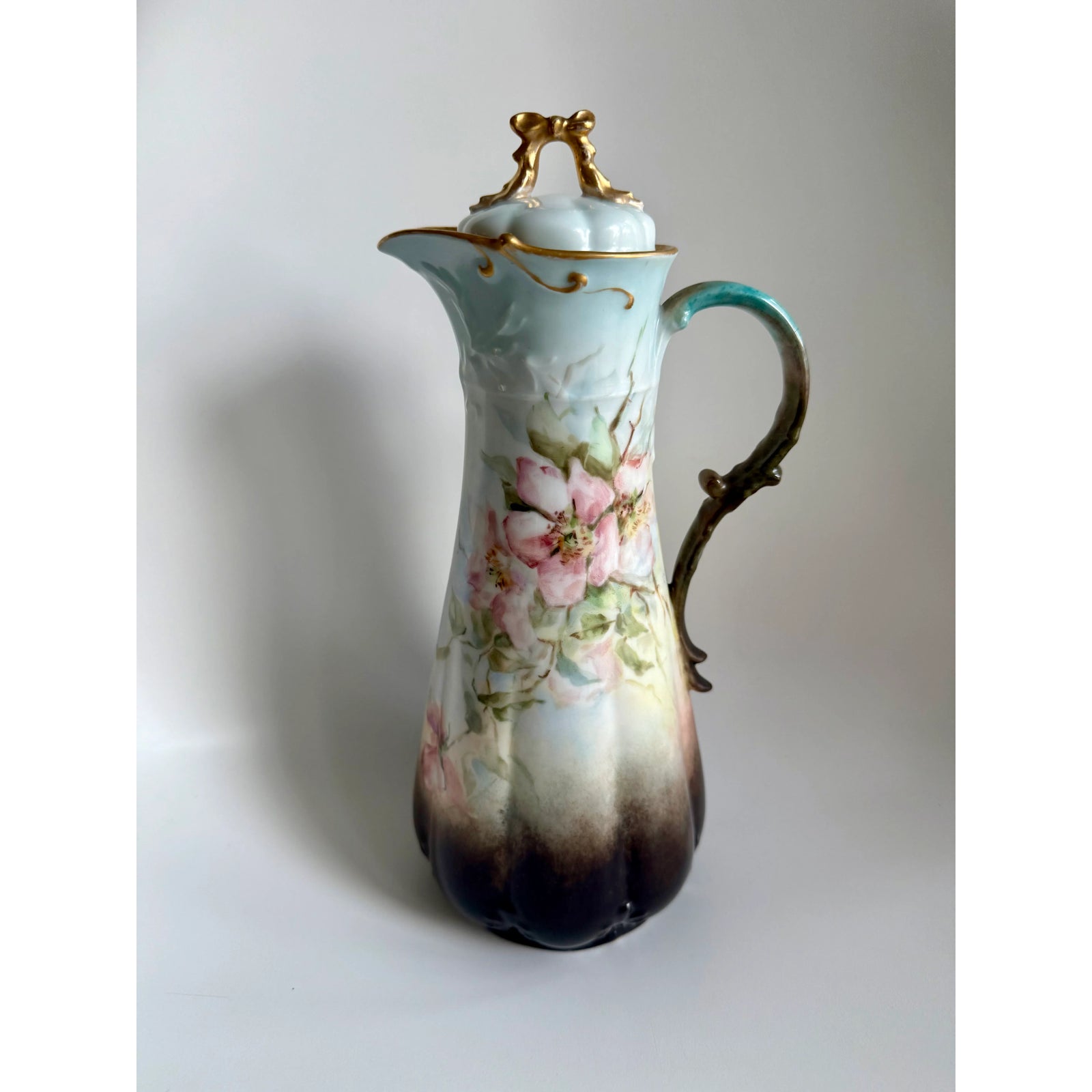 Antique Gda Limoges France Hand Painted Ewer Pitcher With Lid
