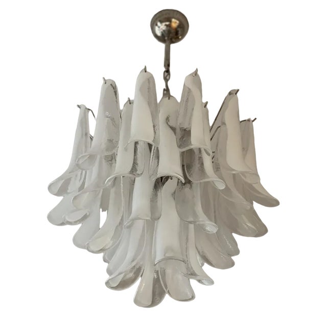 Mazzega Style Chandelier in White Murano For Sale