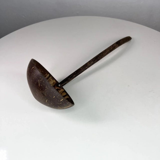 Mid-Century Modern Vintage Folk Art Handmade Coconut Palm Wood Spoon Ladle For Sale - Image 3 of 11