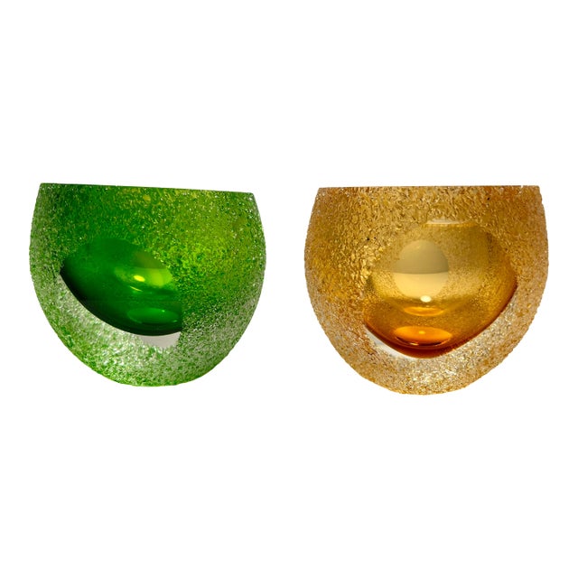 Set of 2 MCM Murano Sommerso Style Votive Candle Holders Geode Sugared Glass For Sale