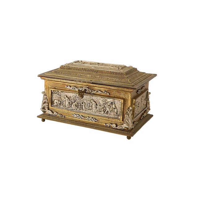 Bronze Antique Spanish Gilt Bronze Decorative Casket Box / Silvered & Lined Interior For Sale - Image 8 of 8