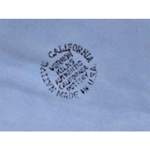 Vintage Vernon Kilns Native California Pottery blue platter in the Melinda pattern, rope edge