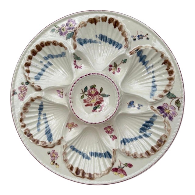 19th Century Majolica Oyster Flowers Plate Longchamp For Sale