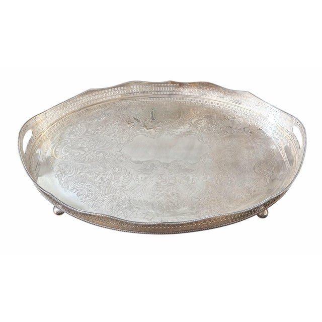 Traditional Large Regency Style Barker Ellis Silver Footed Gallery Tray For Sale - Image 3 of 6