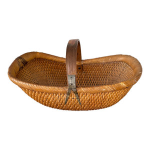 Late 20th Century Large Antique Woven Grain Basket Chinese Bentwood Harvesting Basket
