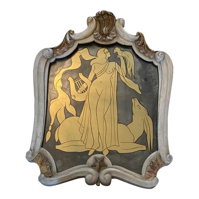 Early 20th Century Maison Jansen Verre églomisé French Style Mid Century Carved Gilt Mirror For Sale