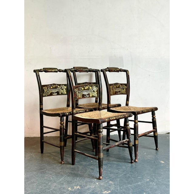 Wood Vintage Boho Hand Painted Hitchcock Chairs - Set of Four For Sale - Image 7 of 7