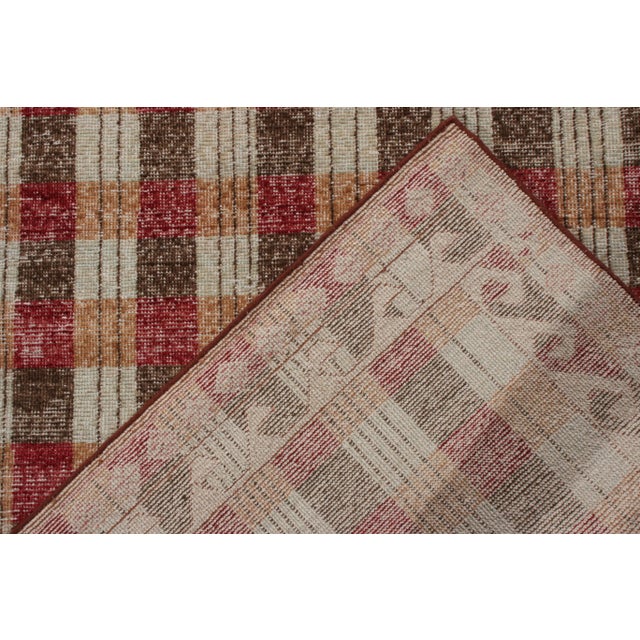Rug & Kilim Rug & Kilim’s Distressed Classic Style Rug in Beige-Brown, Red Geometric Pattern For Sale - Image 4 of 5