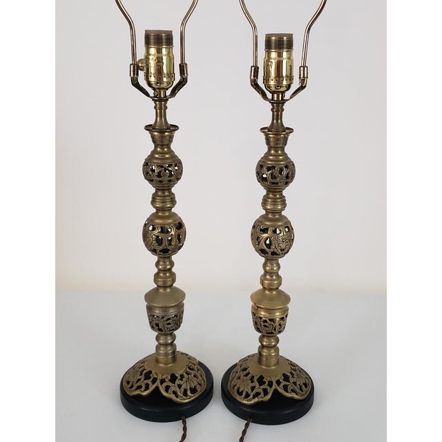 1950s Asian Solid Brass Openwork Dragon Candlestick Lamps a Pair Chairish
