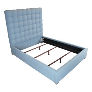Bernhardt Avery Fabric Modern Blue Panel Tufted Queen Size Bed For Sale