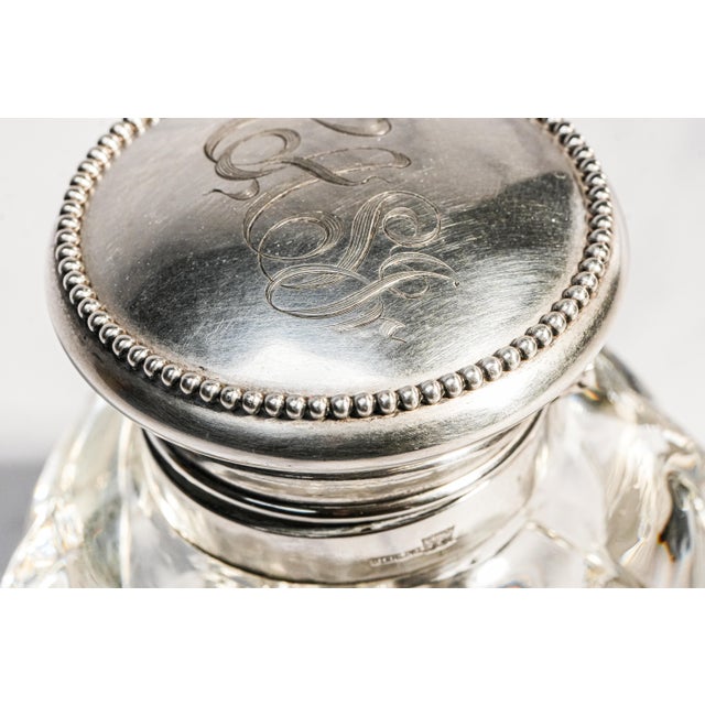 Stunning Crystal Sterling Silver Antique Art Nouveau Desk Paperweight Inkwell For Sale - Image 4 of 13