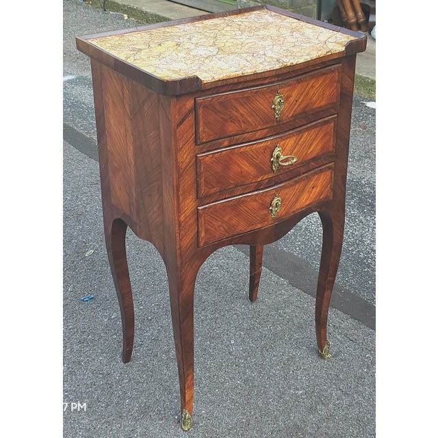 A Late 18 th Century French Louis XVI Kingwood Marquetry and Marble Insrt Top with Lock and working key for all three...