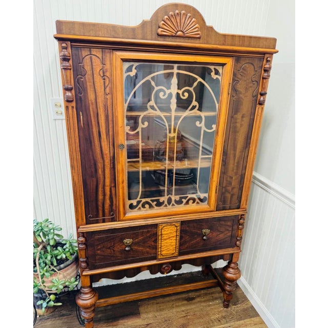Jacobean Antique Jacobean Style Display Cabinet With Leaded Glass For Sale - Image 3 of 9