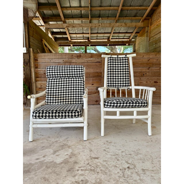 Mid-20th Century Coastal Painted Rattan Side Chair With Houndstooth Upholstery For Sale - Image 12 of 12