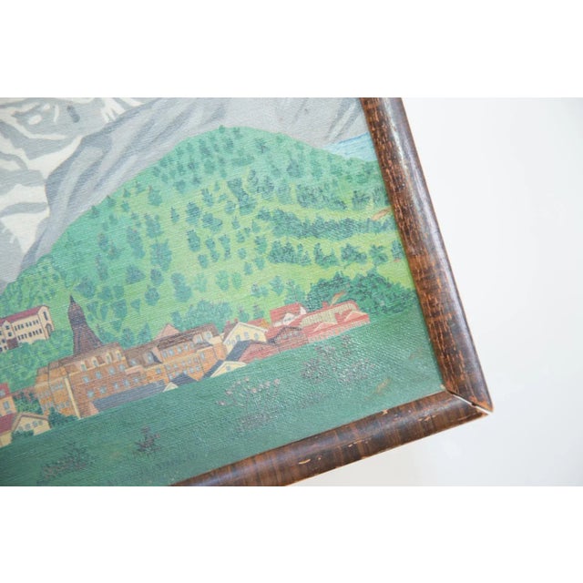Green Folk Art Landscape Oil Painting For Sale - Image 8 of 9