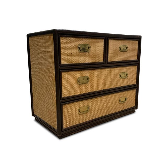Mid-Century Chest of Drawers in Rattan and Ebonised Wood with Brass Handles, 1890s For Sale - Image 6 of 18