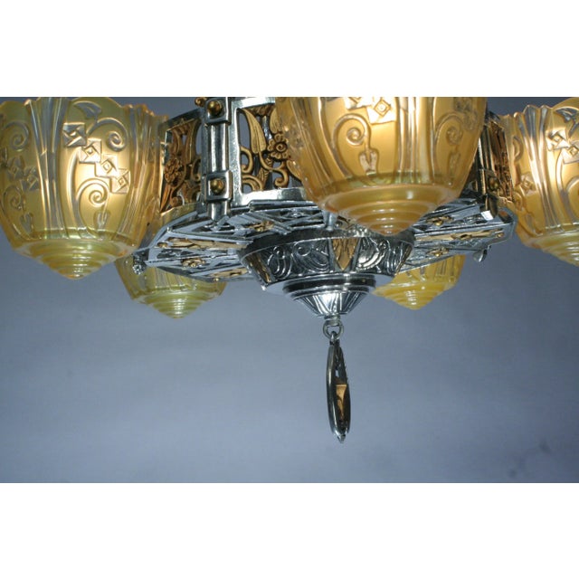 Silver 1930s Lincoln Art Deco Slip Shade Chandelier For Sale - Image 8 of 10