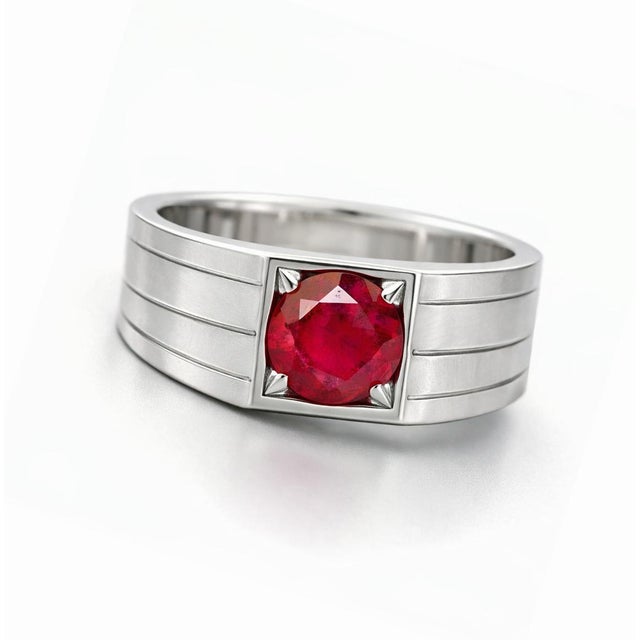 Ruby Solitaire Ring for Men Silver, Gold, Size 10 For Sale - Image 4 of 5