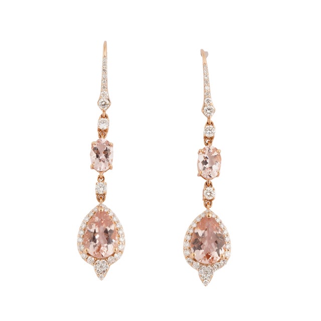 Natura morgenite 4.66cts & diamond 0.96cts earring in 18k gold For Sale - Image 12 of 18