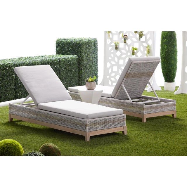 Contemporary Tapestry Teak & Rope Outdoor Chaise Lounge For Sale - Image 3 of 13