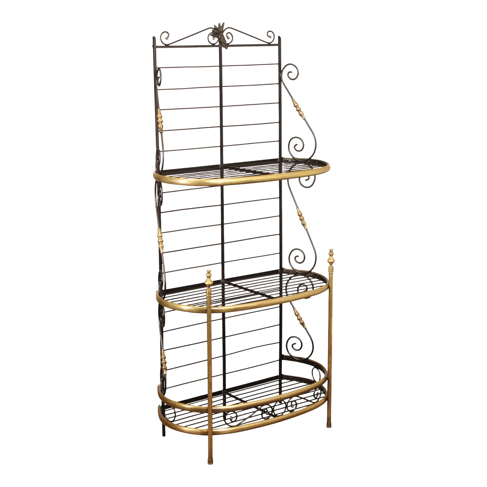 French Country Style Wrought Iron And Brass Baker's Rack | Chairish