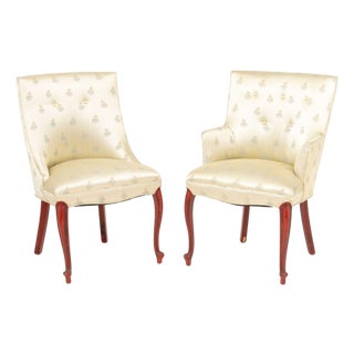 Floral Silk Upholstered Chairs, 2 For Sale