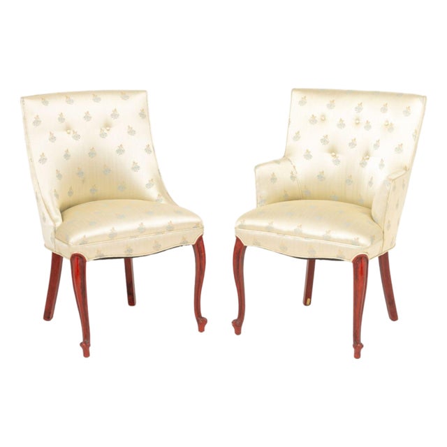 Floral Silk Upholstered Chairs, 2 For Sale