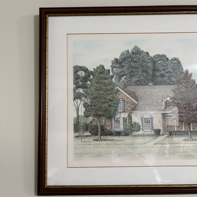 Traditional Amy Feil Signed Ink and Watercolor Architectural House Portrait, Framed For Sale - Image 3 of 5