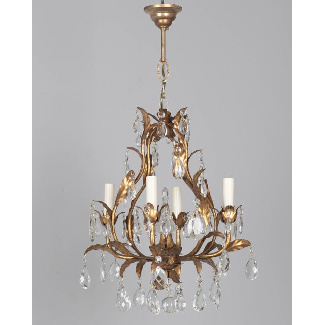 Italian Gilt Tôle Crystal Chandelier For Sale - Image 4 of 15