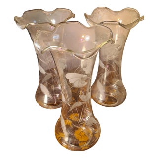 Engraved and Chiseled Glass Vases from Baccarat, 1900, Set of 3 For Sale
