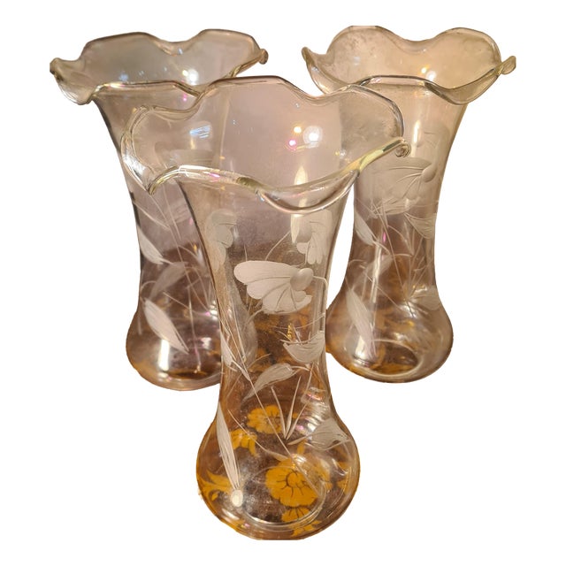 Engraved and Chiseled Glass Vases from Baccarat, 1900, Set of 3 For Sale