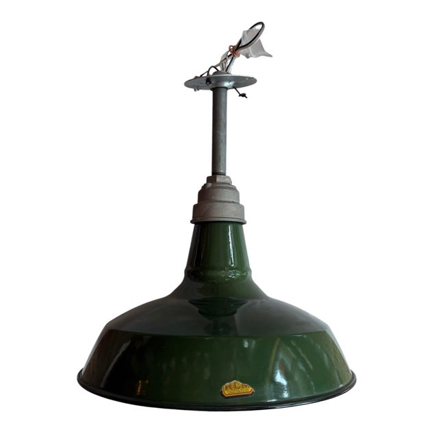 Green Mid 20th Century Mid Century Modern Porcelain Enamel Benjamin Studios Pendant Reflector Light For Sale - Image 8 of 10