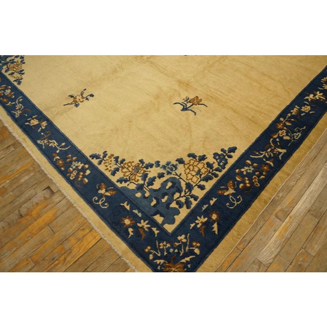 1920s 1920s Beige Medallion Floral Antique Chinese Peking Carpet 8'' X 9'5'' Wool Knotted Rug For Sale - Image 5 of 9