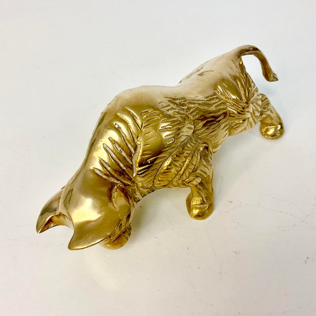 Mid-Century Hollywood Regency Rustic Spanish Heavy Solid Brass Bull Figurine. For Sale - Image 4 of 12