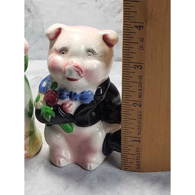 Ceramic 1950s Vintage Py Japan Pig Couple Salt Pepper Shakers For Sale - Image 7 of 13