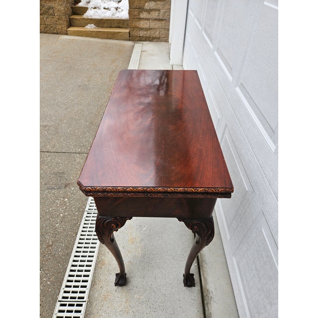 Square Ball and Claw Crotch Mahogany Flip Top Console Game Table For Sale - Image 10 of 17