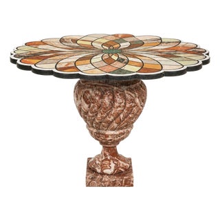 Early 20th C. Italian Pietra Dura Geometric Flower Center Table W/ Marble Base For Sale