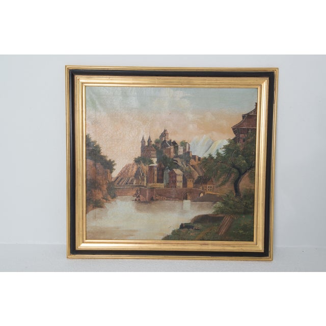 French Oil Painting of Castle on a Hill, Early 20th Century, Framed For Sale - Image 13 of 13