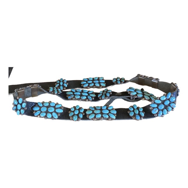 Stunning Vintage Navajo Concho Belt With Sleeping Beauty Turquoise For Sale