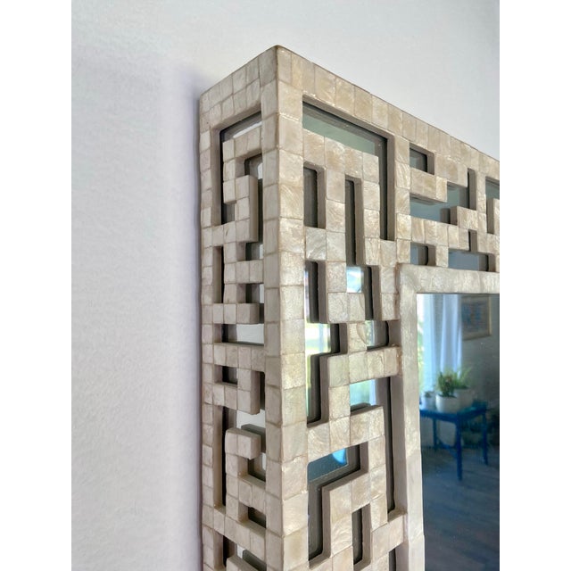 Neiman Marcus Vintage Capiz Shell Fretwork Wall Mirror For Sale - Image 4 of 12