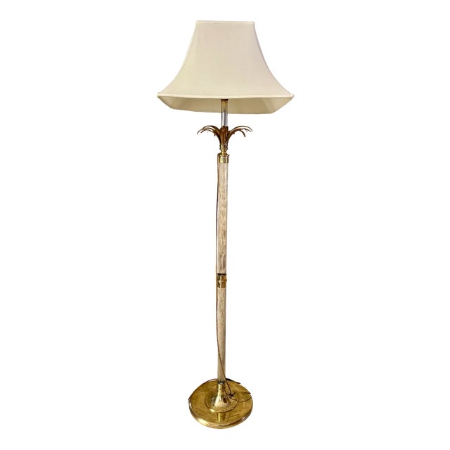 Vintage Acrylic Glass and Brass Floor Lamp from Maison Roméo, 1970s For Sale