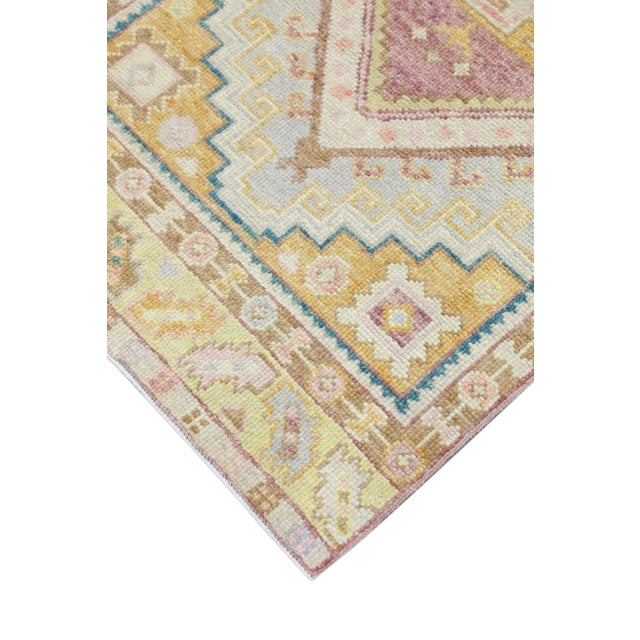 Modern Turkish Oushak Rug Green Cream Pink Handwoven Wool Runner 2'10" X 10'5" For Sale - Image 3 of 8
