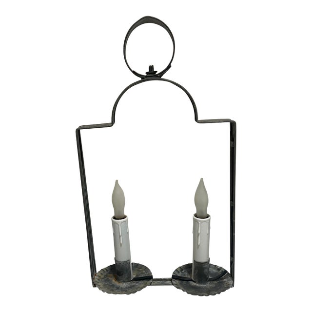Vintage Primitive Tin Hanging Candle Electrified Light For Sale