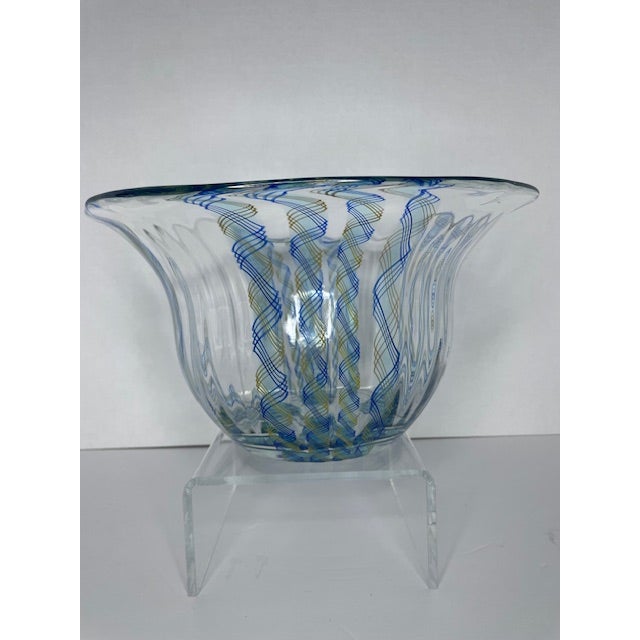 This Murano or Murano style Glass BOWL features vertical patterns of four clear panels alternating with four panels...