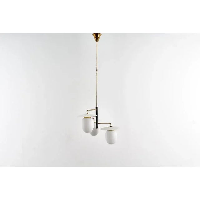 Stilish Glass and brass chandelier. Italian production, 1950s. Where consistent with age and use. Up to 250V (Europe/UK...