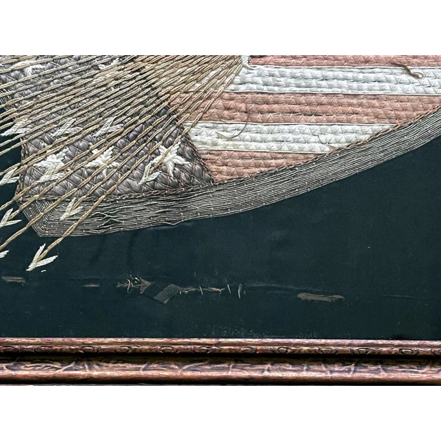 Japonisme Antique Japanese Export Silk Embroidery Panel of American Union For Sale - Image 3 of 13