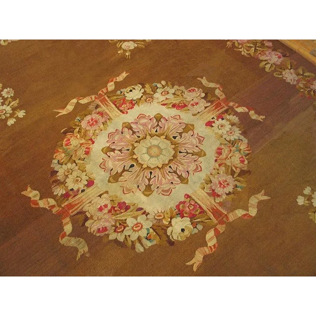 French 1830s Brown Floral Antique French Empire Aubusson Carpet 8' X 9'3" Flatweave Wool Rug For Sale - Image 3 of 9