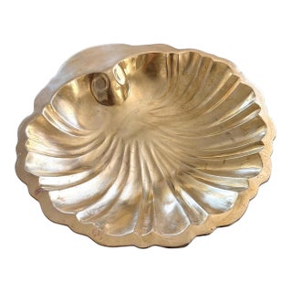 Brass Bowl, 14-Inch Solid Shell Centerpiece With Scalloped Fluted Interior For Sale