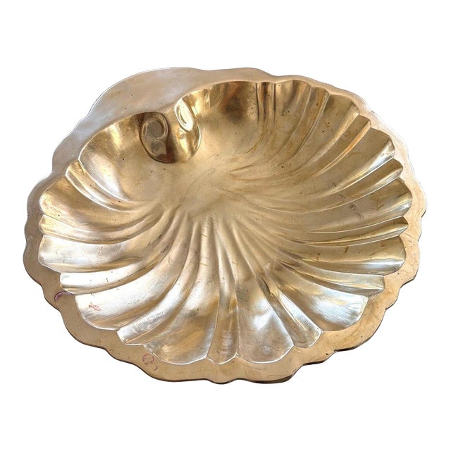 Brass Bowl, 14-Inch Solid Shell Centerpiece With Scalloped Fluted Interior For Sale